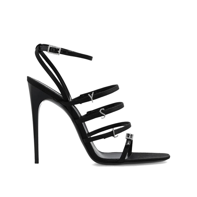 Saint Laurent Black Silk Stiletto Heel Sandals Saint Laurent