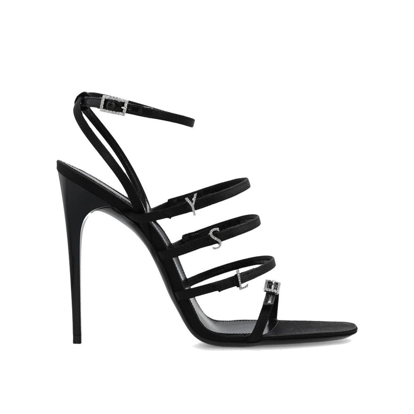 Saint Laurent Black Silk Stiletto Heel Sandals Saint Laurent