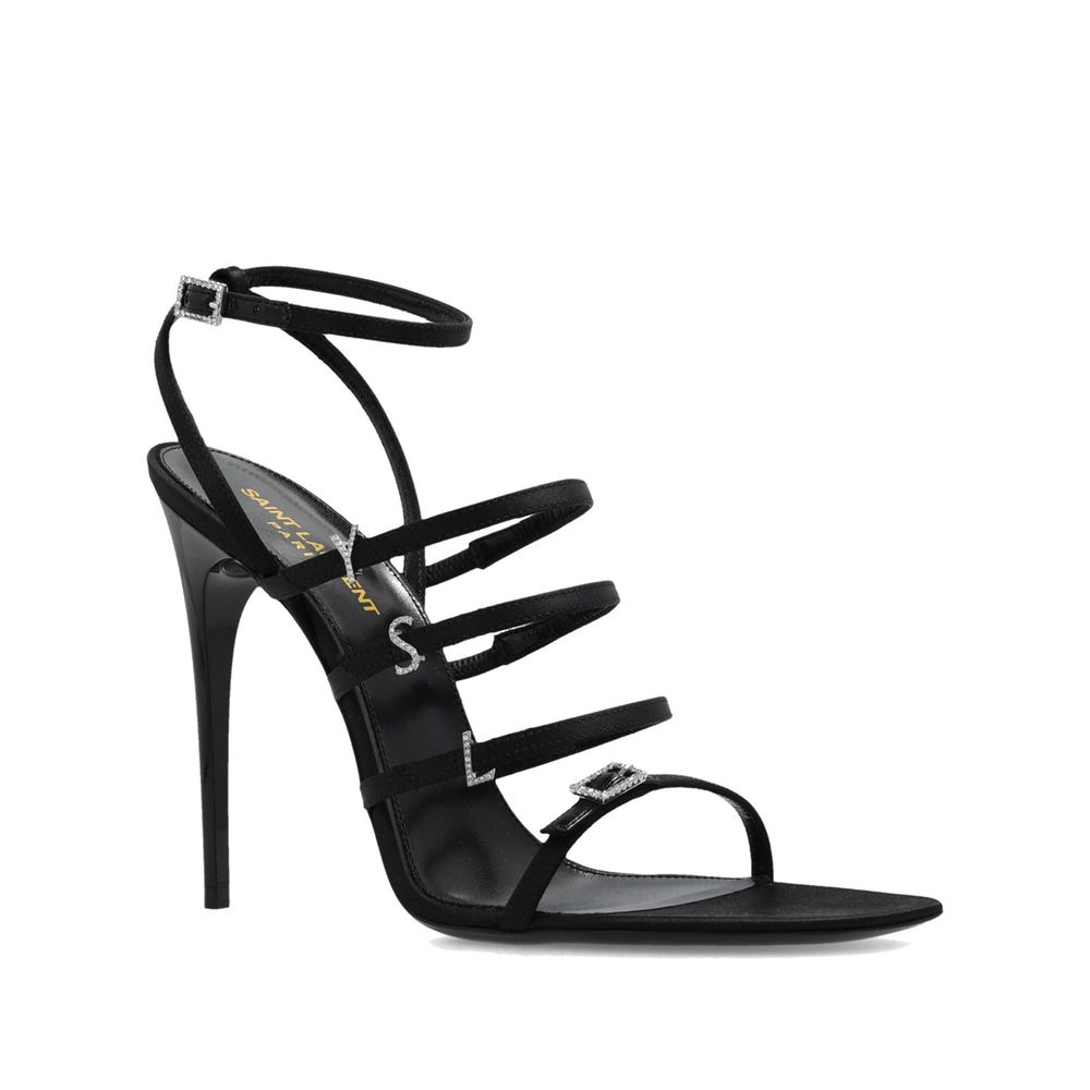 Saint Laurent Black Silk Stiletto Heel Sandals Saint Laurent