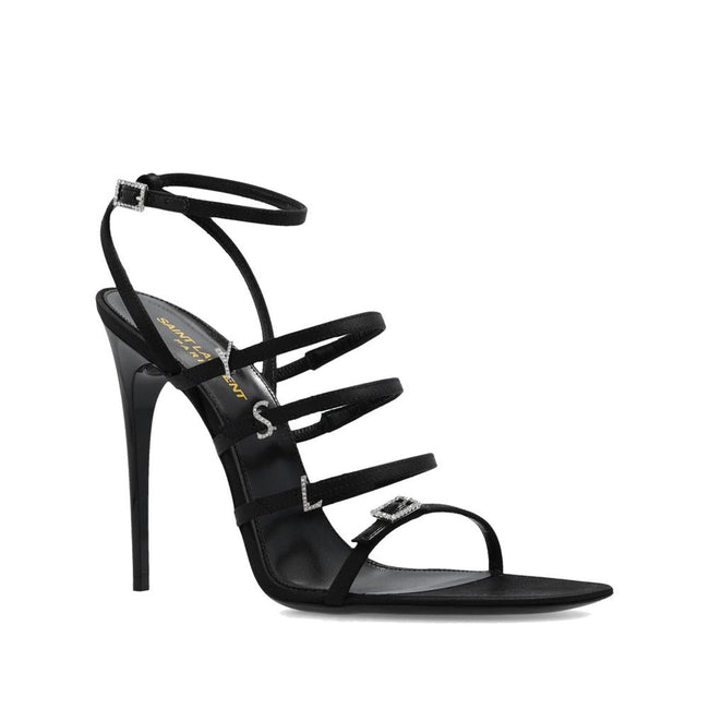 Saint Laurent Black Silk Stiletto Heel Sandals Saint Laurent