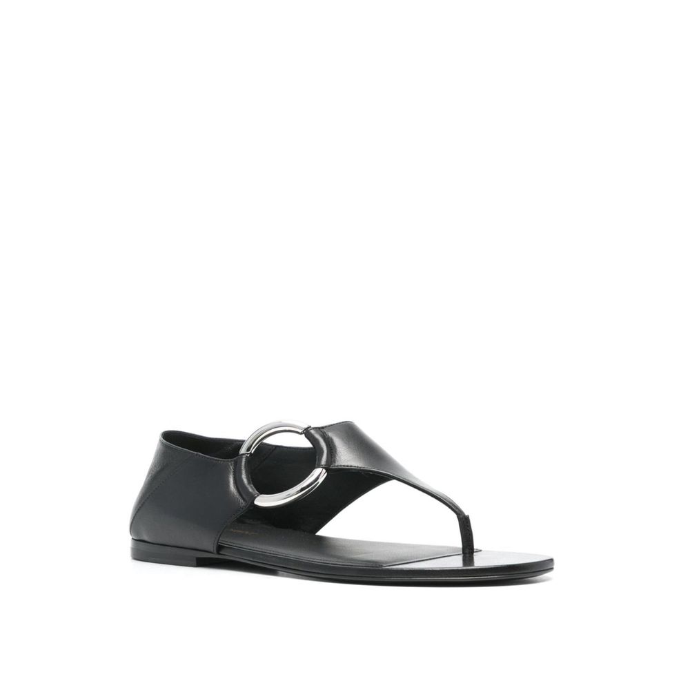 Saint Laurent Black Calfskin Flat Sandals Saint Laurent