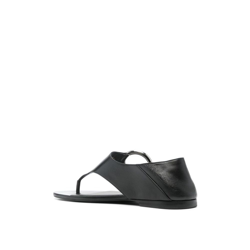 Saint Laurent Black Calfskin Flat Sandals Saint Laurent