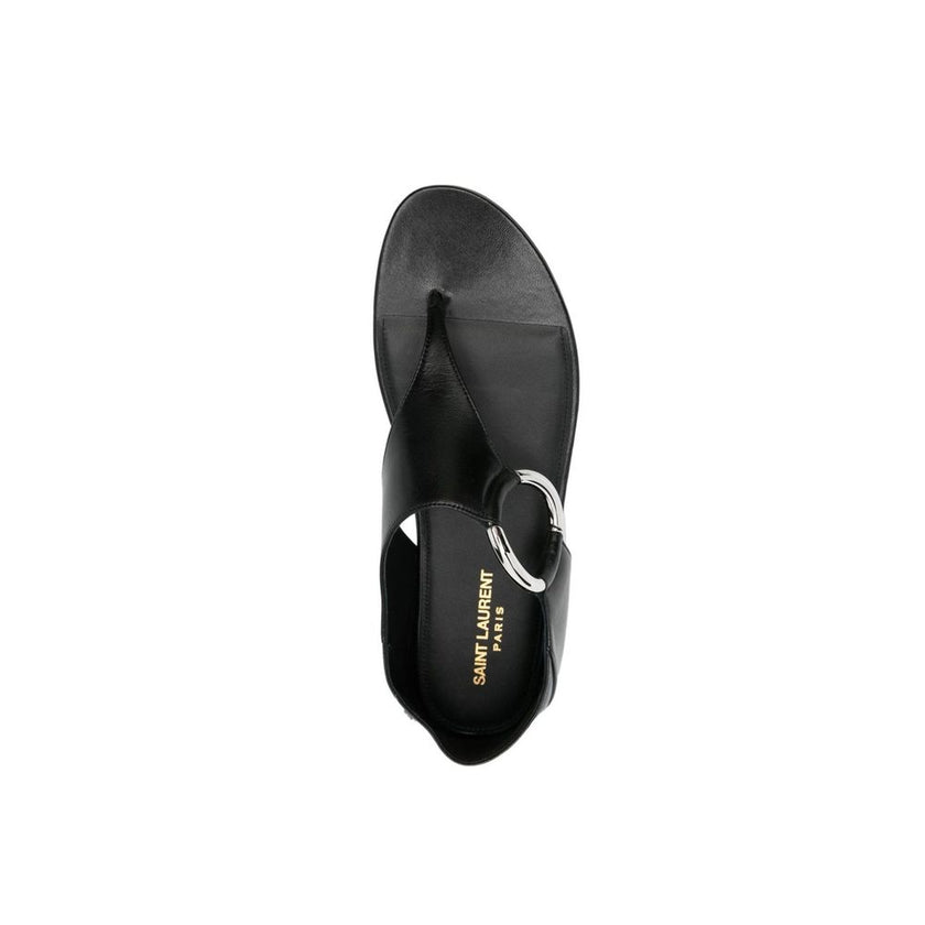 Saint Laurent Black Calfskin Flat Sandals Saint Laurent