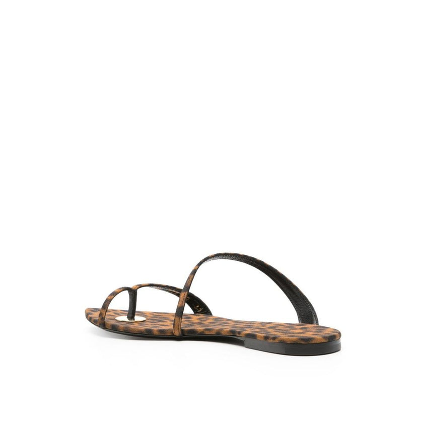 Saint Laurent Brown Fabric Flat Sandals Saint Laurent