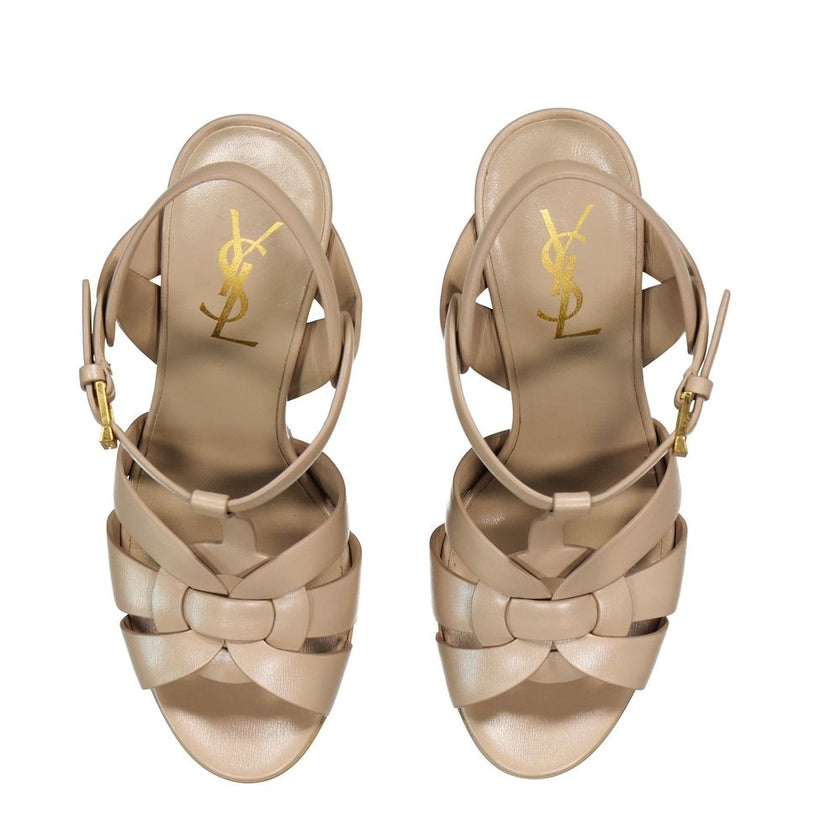 Saint Laurent Beige Calfskin Platform Sandals Saint Laurent