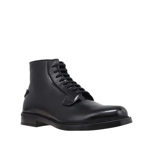 Prada Black Calfskin Lace-Up Boots Prada