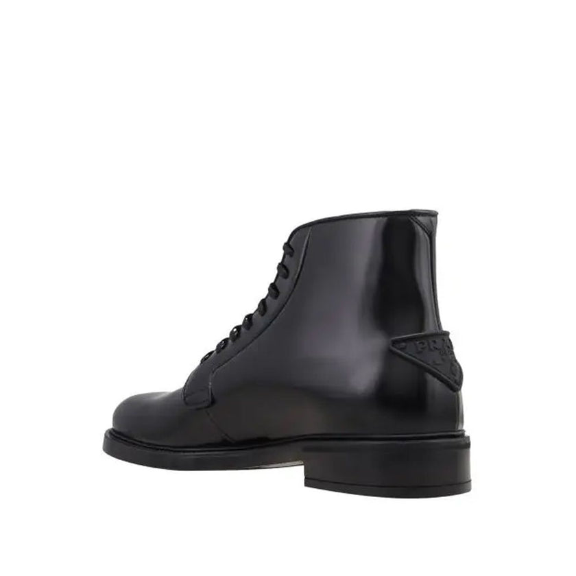 Prada Black Calfskin Lace-Up Boots Prada