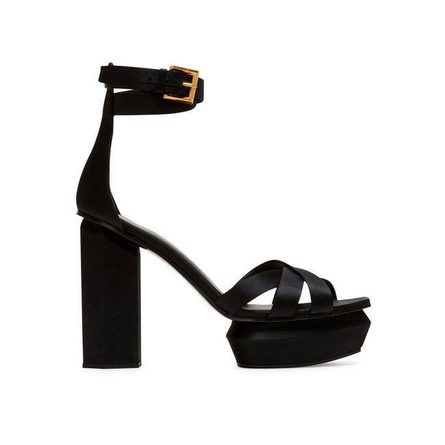 Balmain Black Silk Platform Sandals Balmain