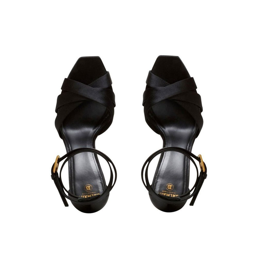 Balmain Black Silk Platform Sandals Balmain