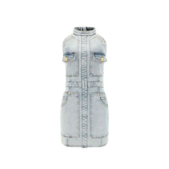 Balmain Blue Cotton Casual Dress Balmain