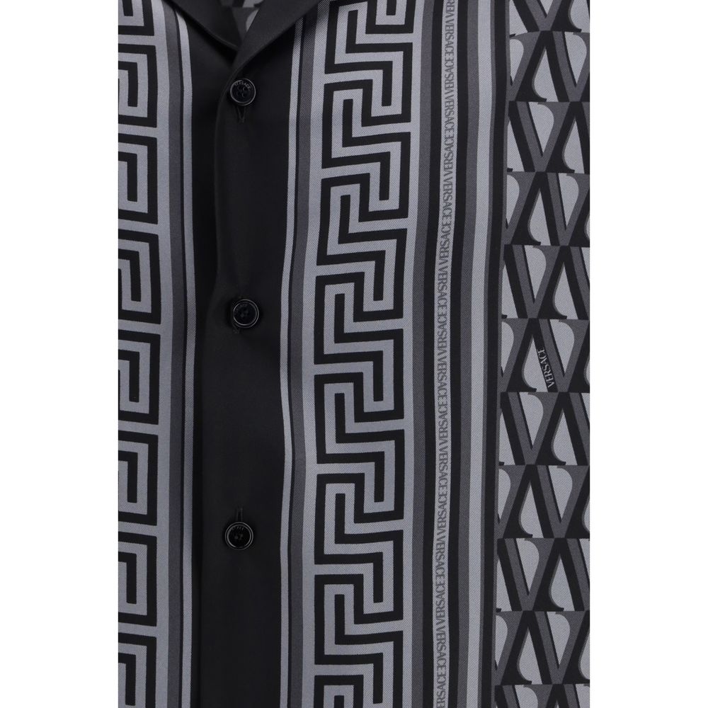Versace Gray Silk Pattern Shirt Versace