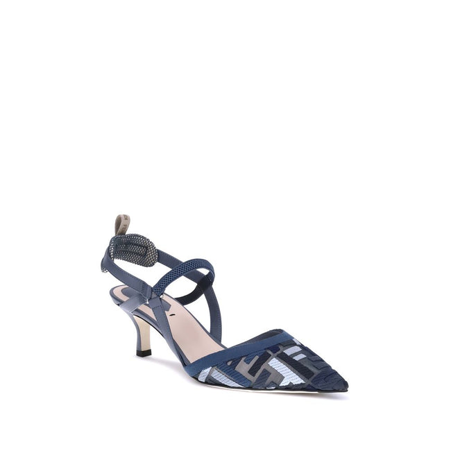 Fendi Blue Polyamide Mid Heel Pumps Fendi