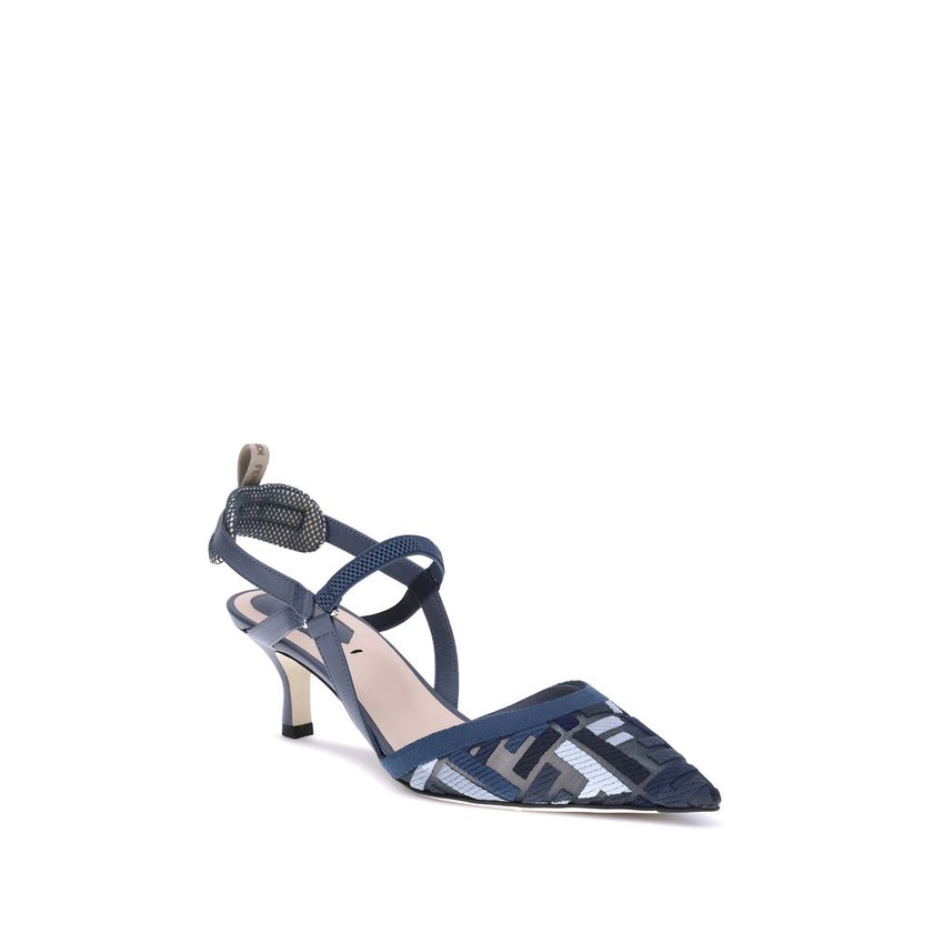 Fendi Blue Polyamide Mid Heel Pumps Fendi