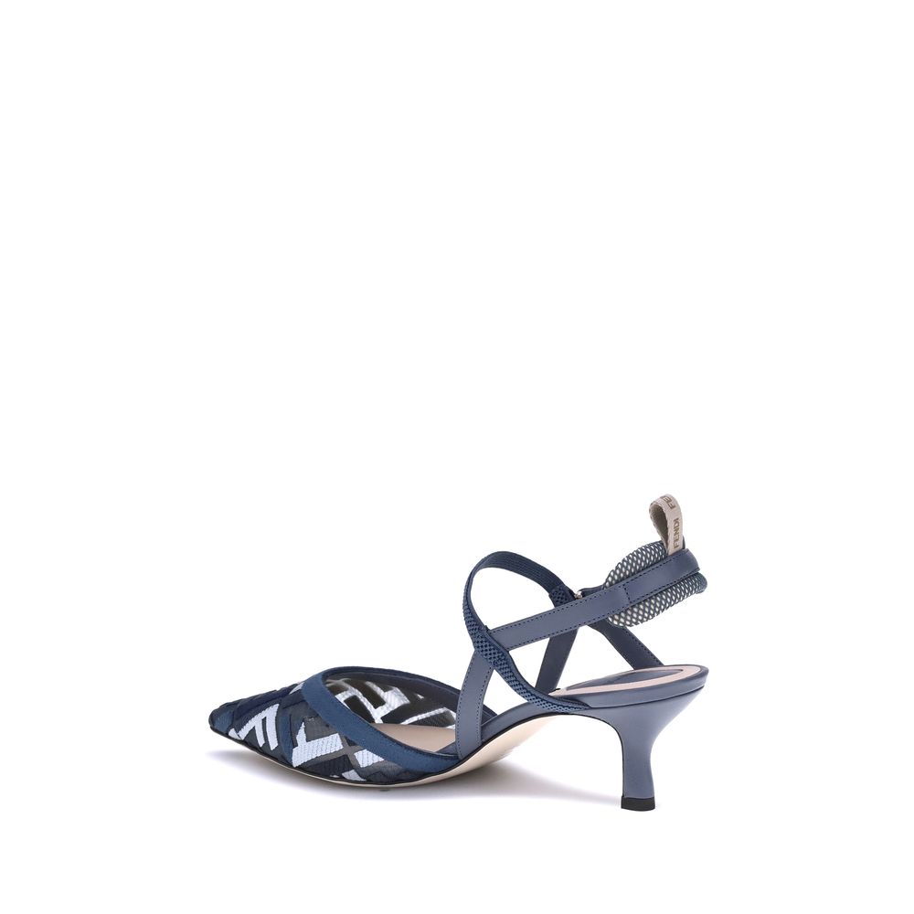 Fendi Blue Polyamide Mid Heel Pumps Fendi