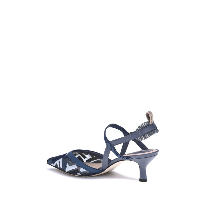 Fendi Blue Polyamide Mid Heel Pumps Fendi