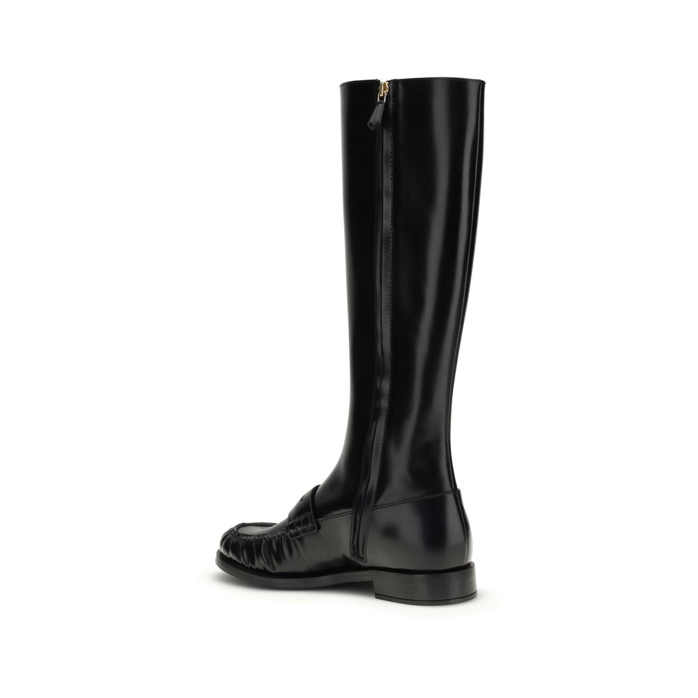 Prada Black Calf Leather Bos Taurus Flat Boots Prada