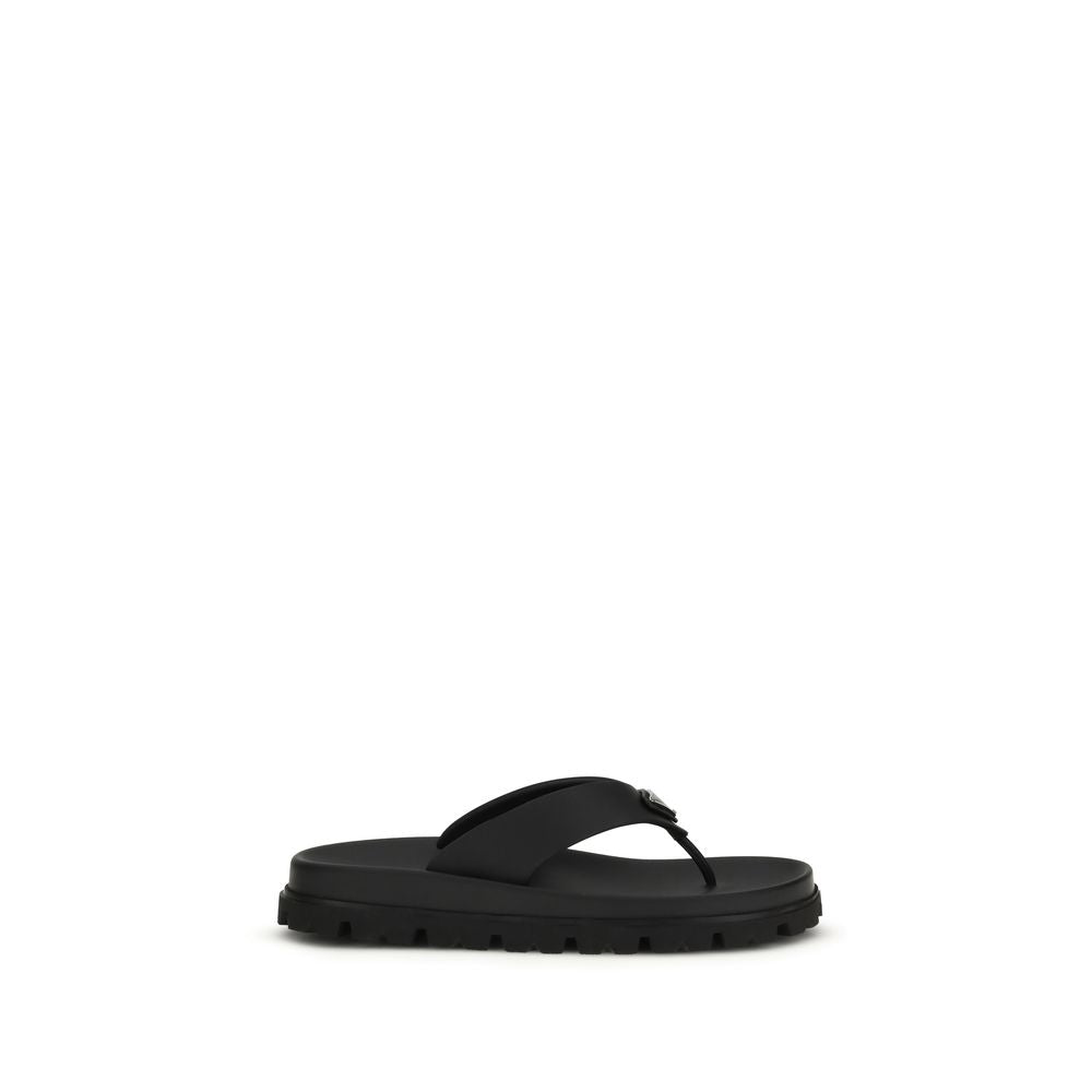 Prada Black Rubber Flip-Flop Sandals Prada