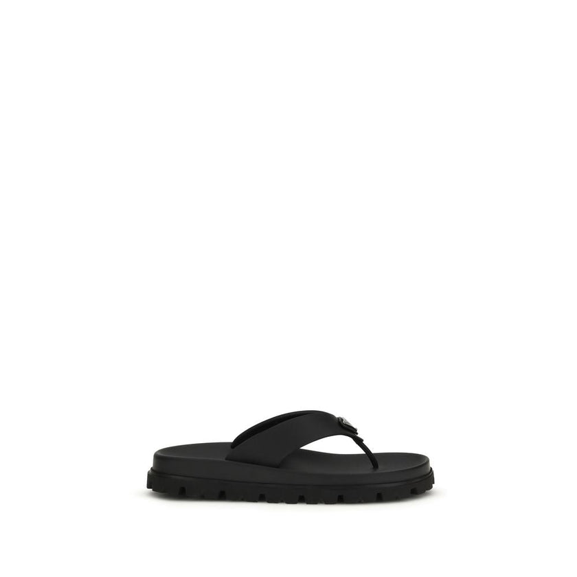Prada Black Rubber Flip-Flop Sandals Prada