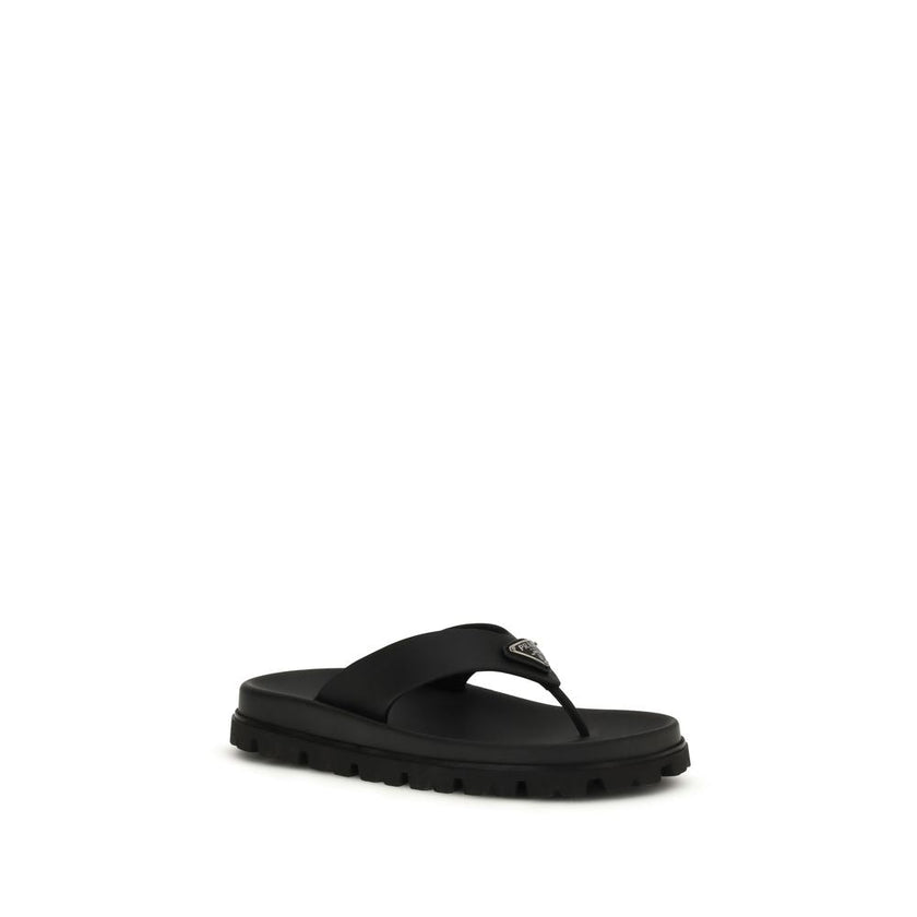 Prada Black Rubber Flip-Flop Sandals Prada