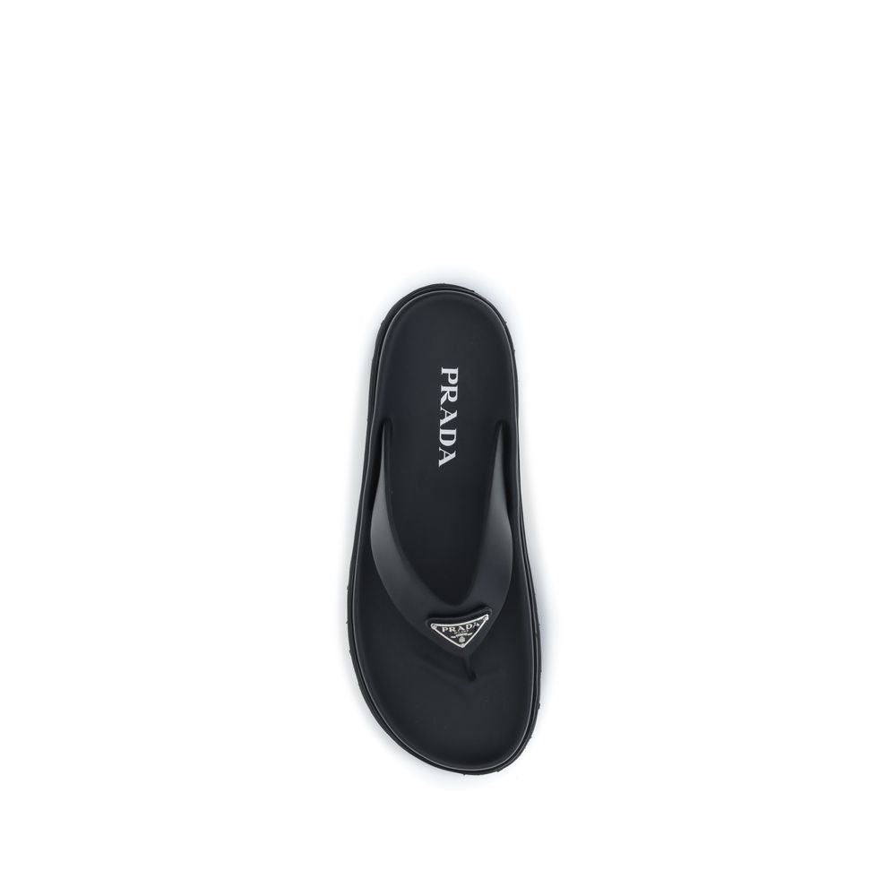 Prada Black Rubber Flip-Flop Sandals Prada