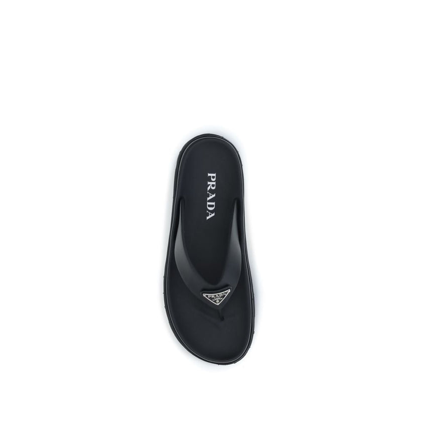 Prada Black Rubber Flip-Flop Sandals Prada