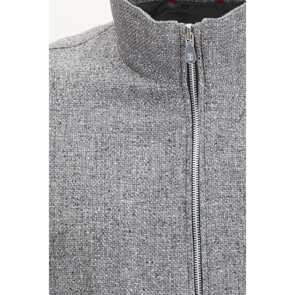 Brunello Cucinelli Gray Linen Bomber Brunello Cucinelli
