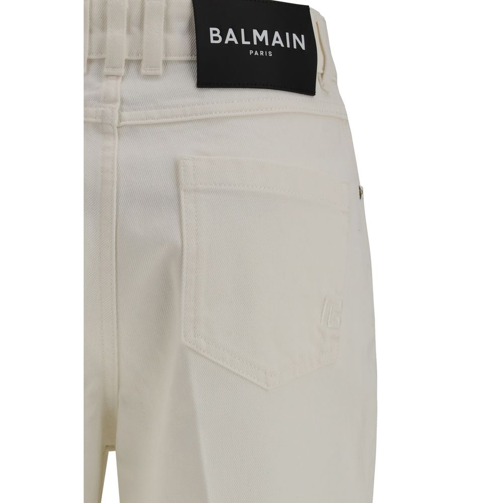 Balmain White Cotton Straight-Leg Jeans Balmain