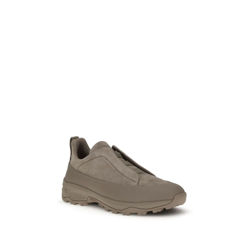 ZEGNA Beige Calf Leather Bos Taurus Athletic Sneakers ZEGNA