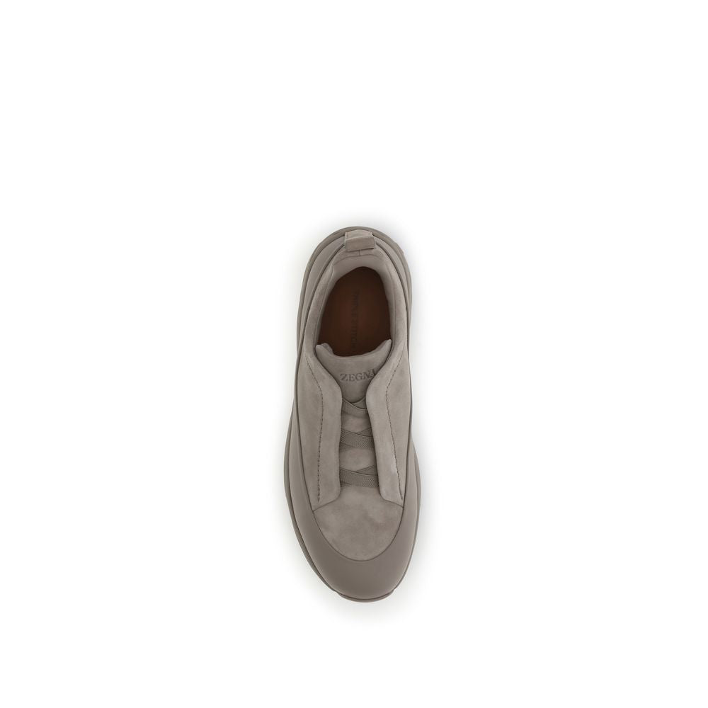 ZEGNA Beige Calf Leather Bos Taurus Athletic Sneakers ZEGNA