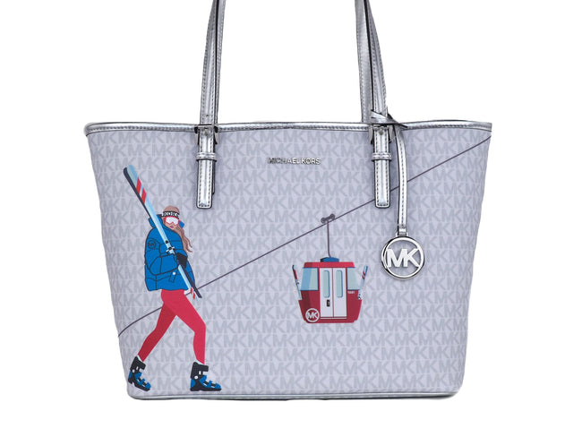 Michael Kors Jet Set Girls Print Medium Signature PVC Carryall Shoulder Tote Handbag (Bright White Multi) Michael Kors