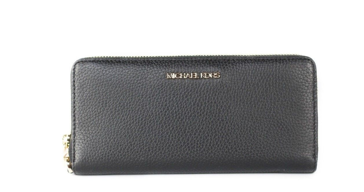 Michael Kors Jet Set Travel Large Black Pebble Leather Continental Wrist Wallet Michael Kors