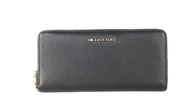 Michael Kors Jet Set Travel Large Black Pebble Leather Continental Wrist Wallet Michael Kors
