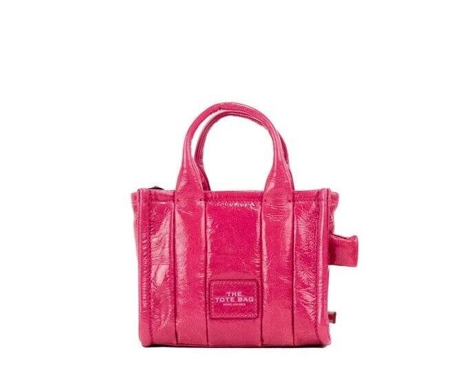 Marc Jacobs The Shiny Crinkle Micro Tote Magenta Leather Crossbody Bag Handbag Marc Jacobs