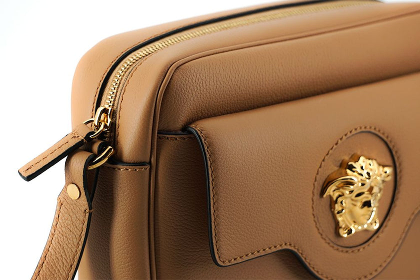 Versace Elegant Brown Leather Camera Case Shoulder Bag Versace