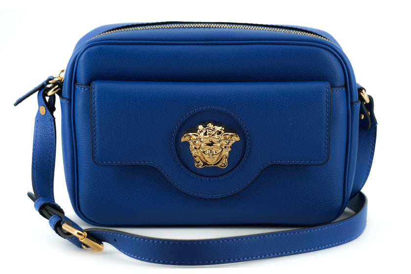 Versace Elegant Blue Calf Leather Camera Case Bag Versace