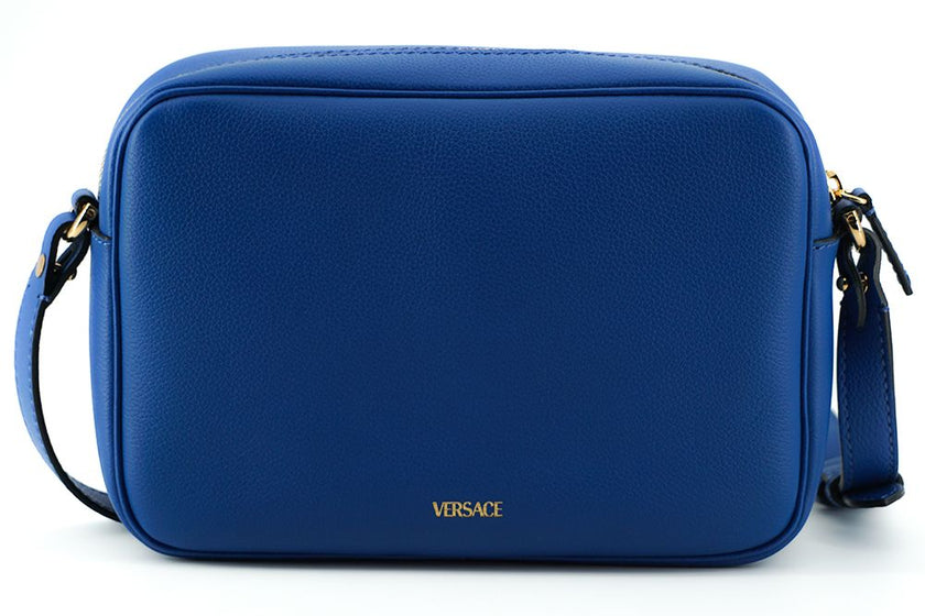 Versace Elegant Blue Calf Leather Camera Case Bag Versace