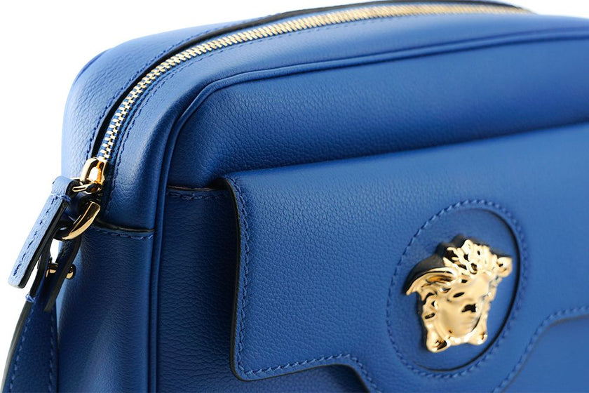 Versace Elegant Blue Calf Leather Camera Case Bag Versace