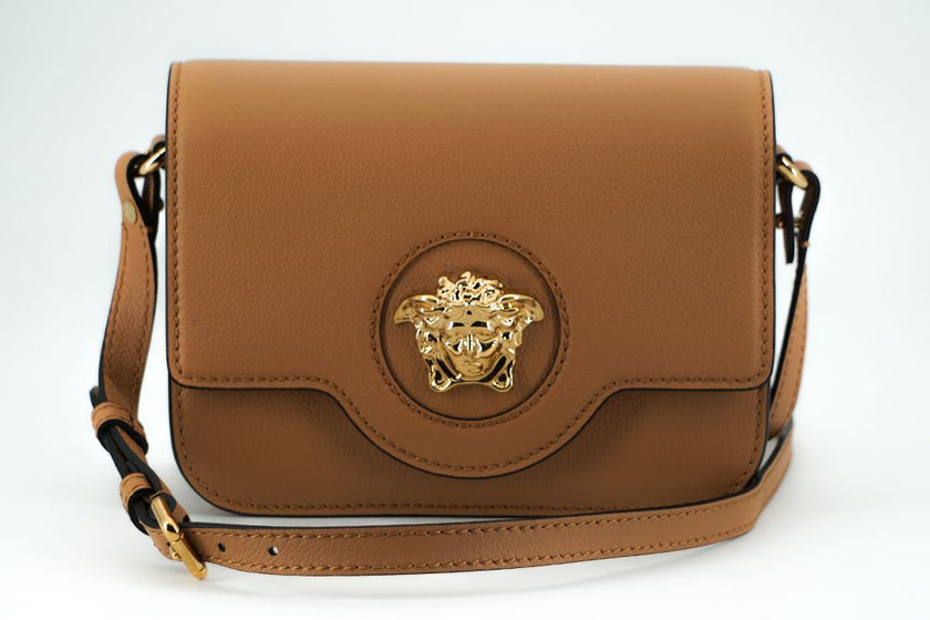 Versace Elegant Calf Leather Shoulder Bag in Brown Versace