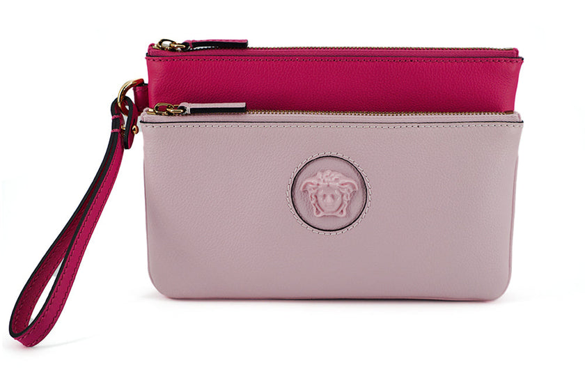 Versace Elegant Pink Leather Pouch Clutch Versace