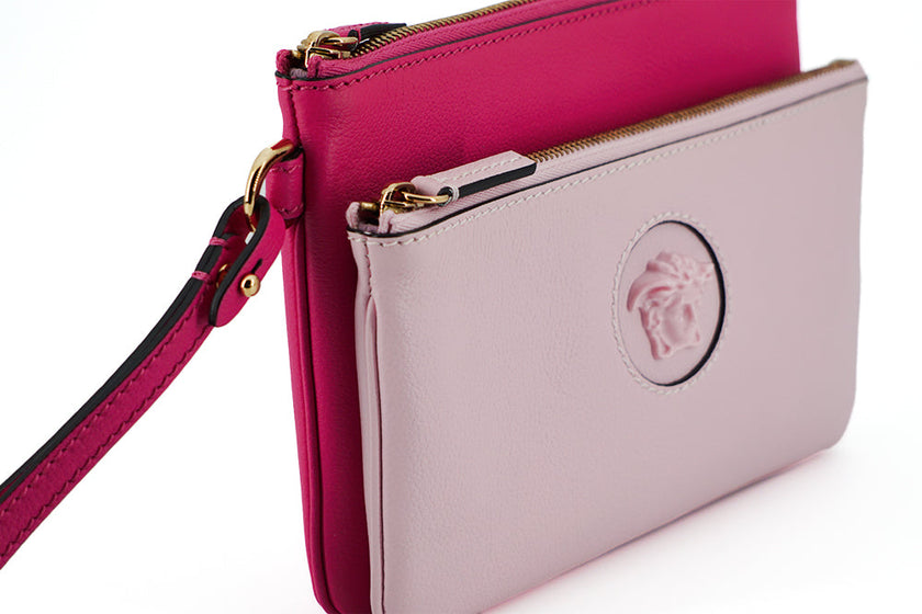 Versace Elegant Pink Leather Pouch Clutch Versace