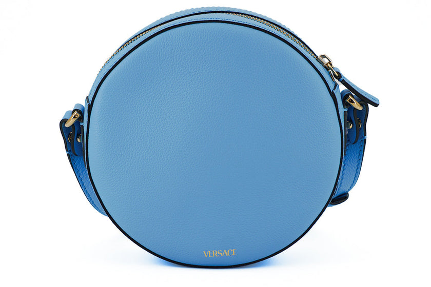 Versace Chic Blue Leather Round Shoulder Bag Versace