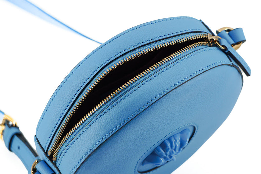 Versace Chic Blue Leather Round Shoulder Bag Versace