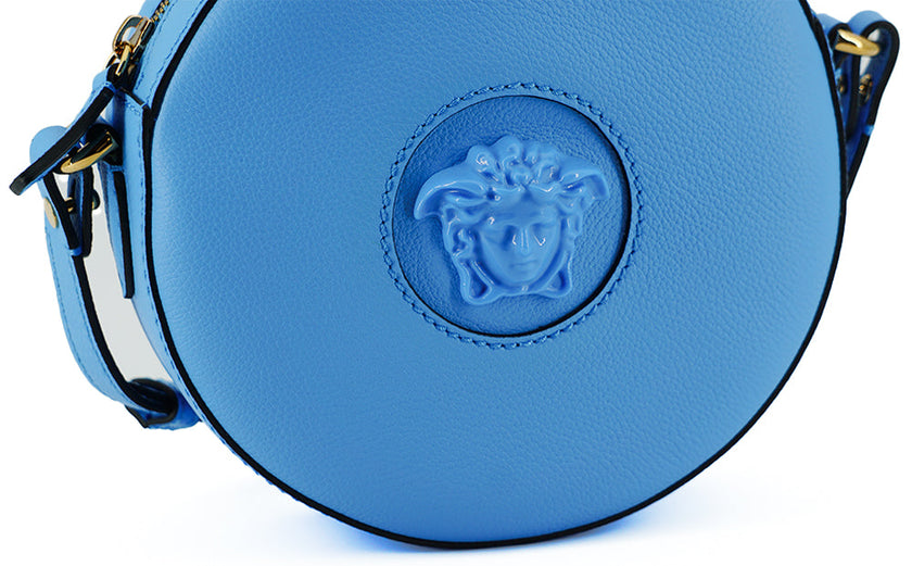 Versace Chic Blue Leather Round Shoulder Bag Versace
