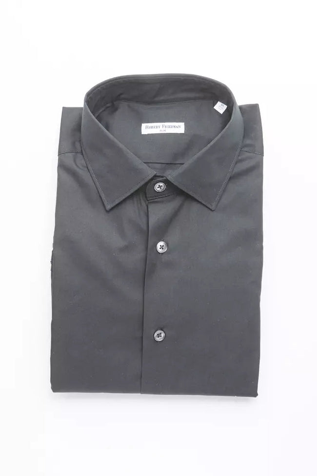 Robert Friedman Black Cotton Men's Slim Shirt Robert Friedman