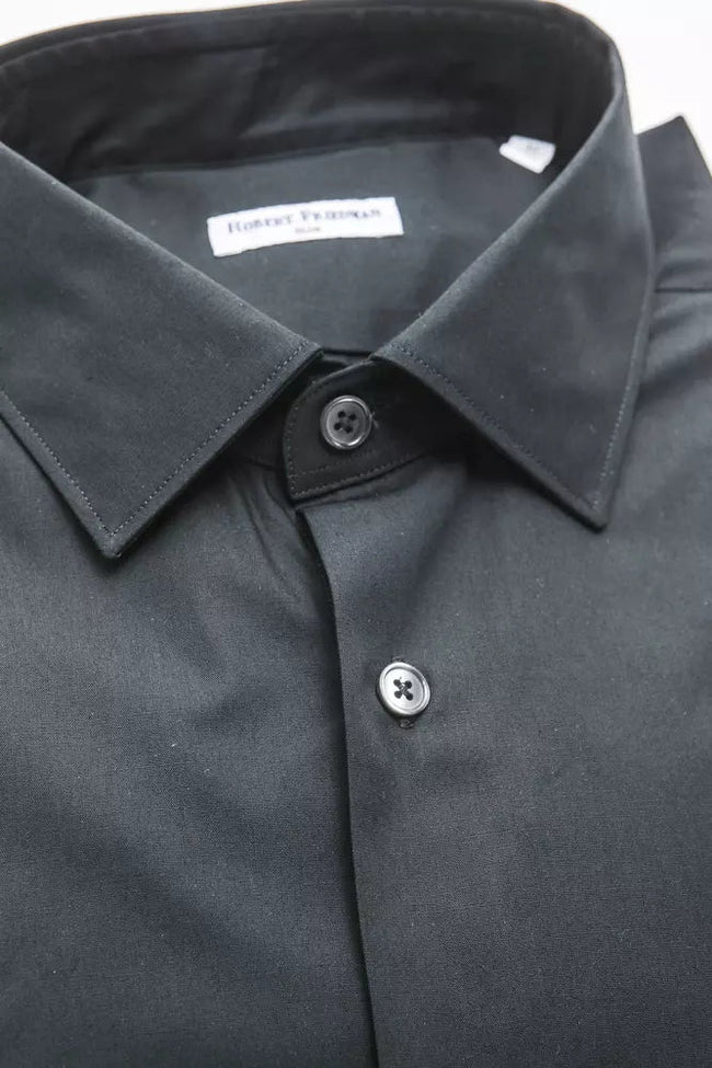 Robert Friedman Black Cotton Men's Slim Shirt Robert Friedman