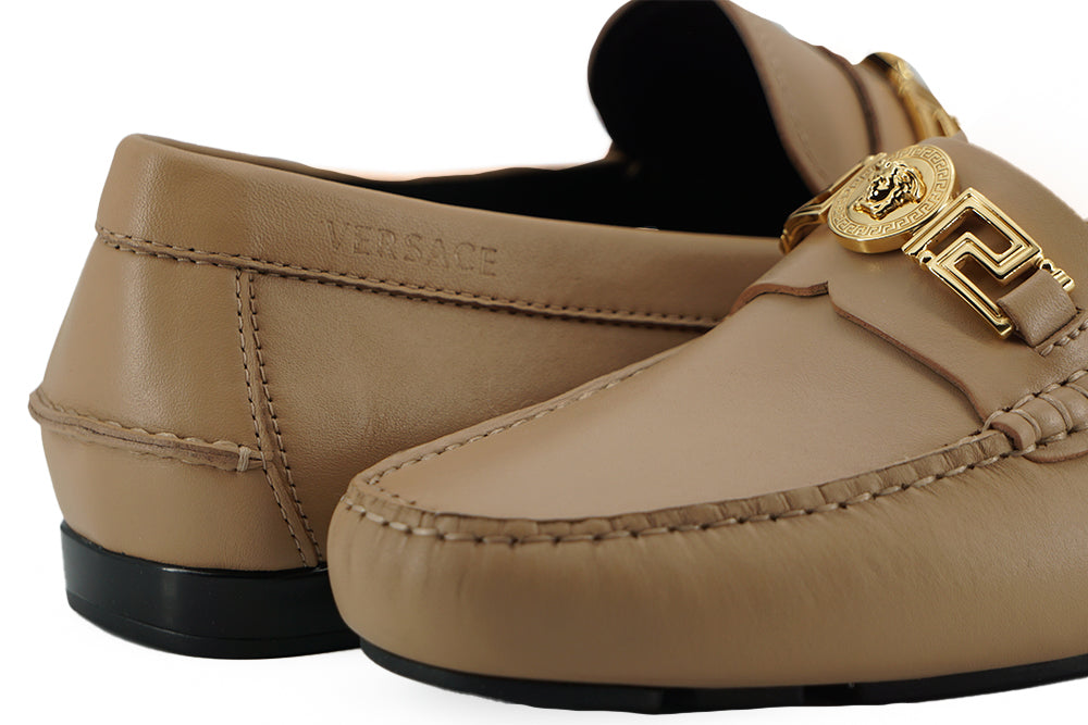 Versace Exquisite Medusa Gold-Tone Leather Loafers Versace