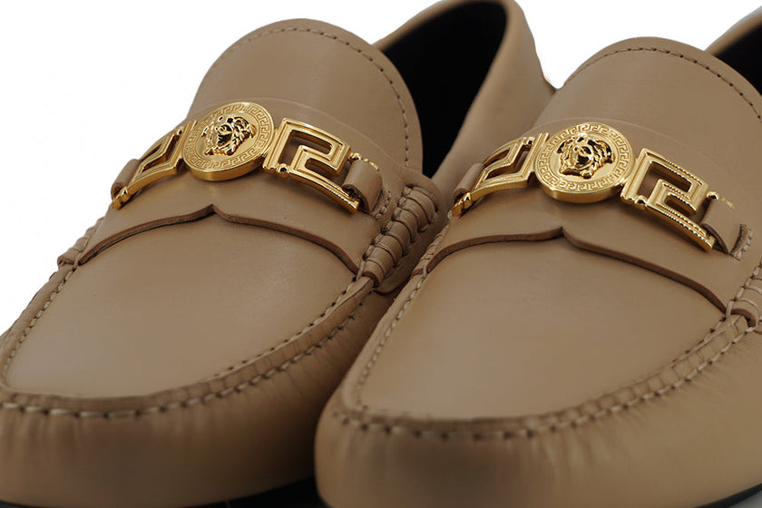 Versace Exquisite Medusa Gold-Tone Leather Loafers Versace