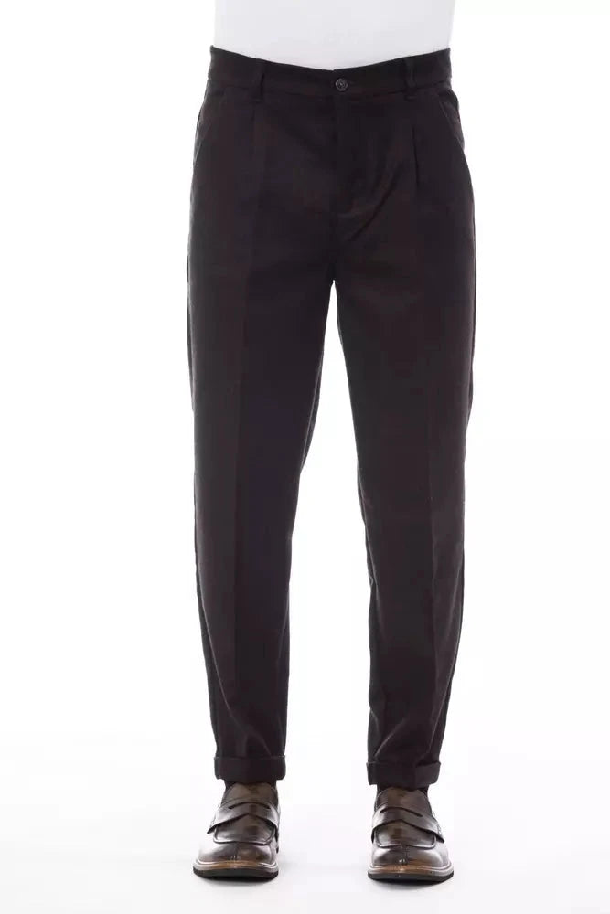 Alpha Studio Brown Wool Men Pant Alpha Studio