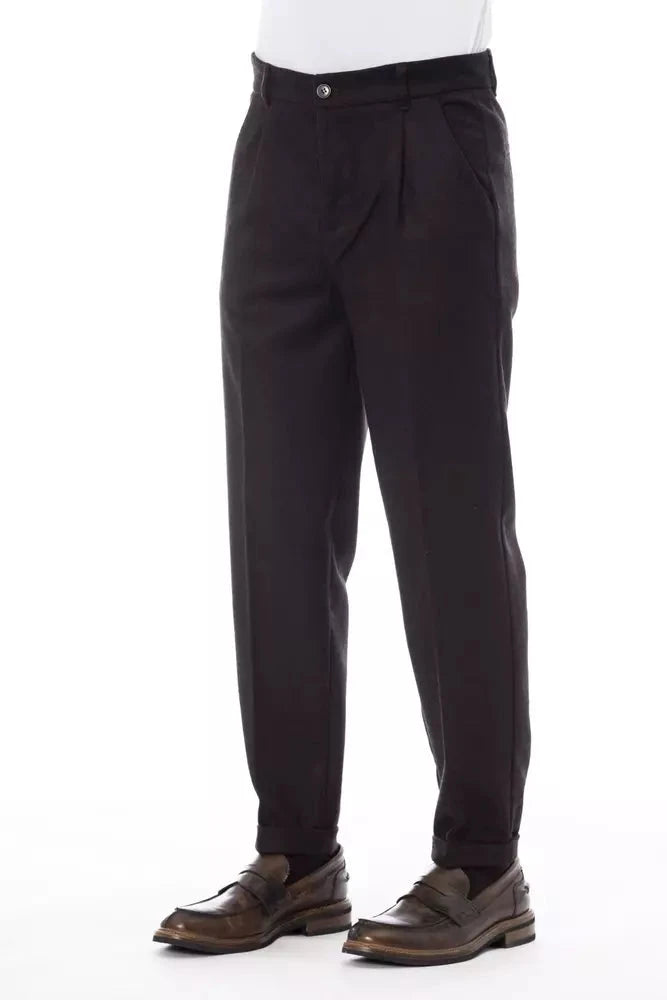 Alpha Studio Brown Wool Men Pant Alpha Studio