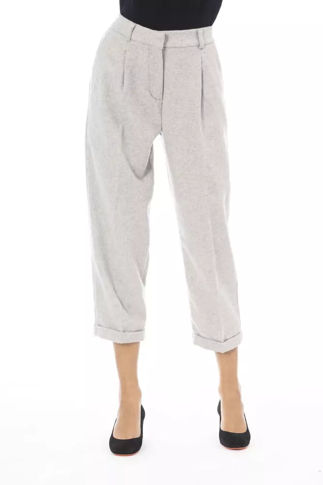 Alpha Studio Gray Wool Women Pants Alpha Studio
